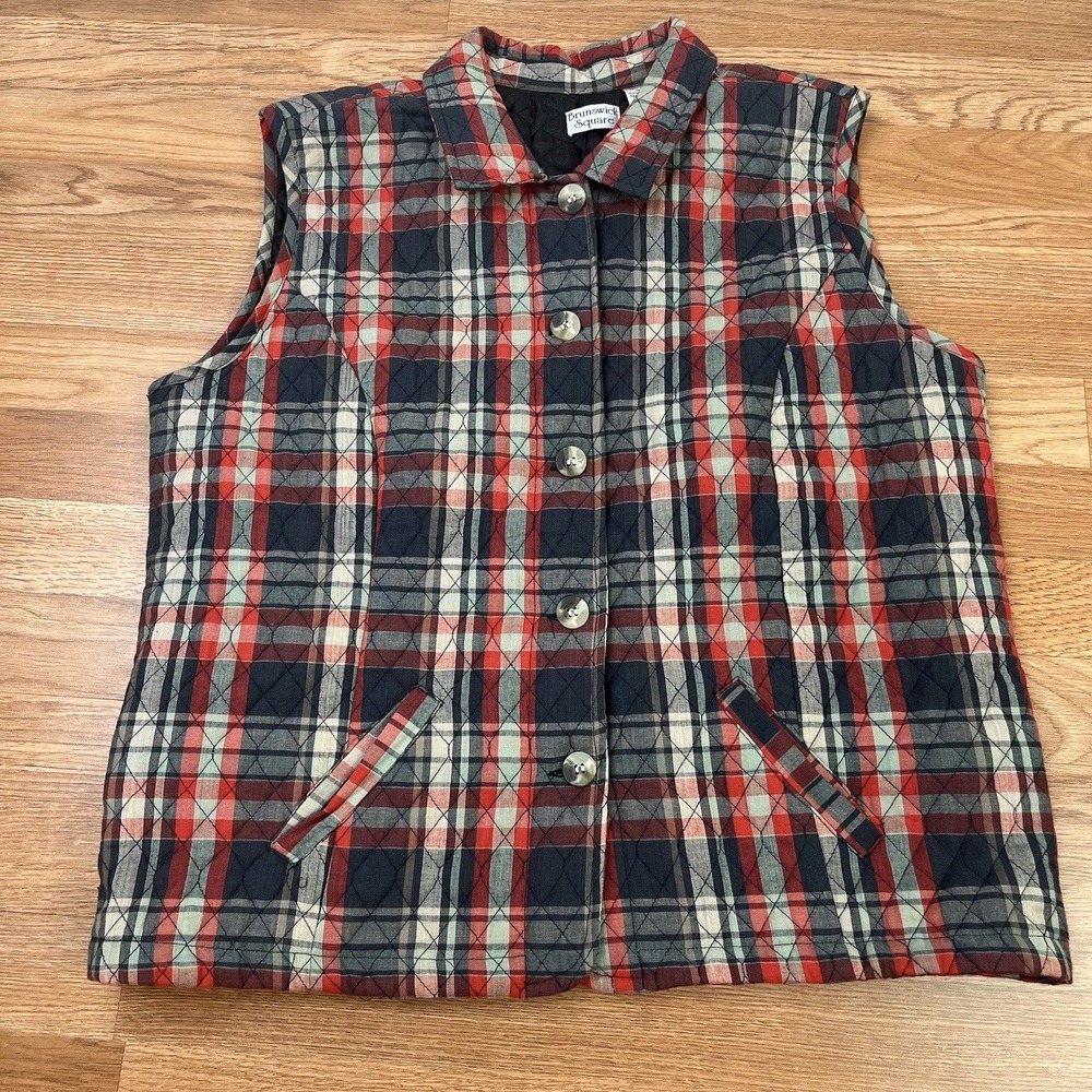 Vintage Brunswick Square Quilted‎ Vest Jacket Plaid Sleeveless Women's XL